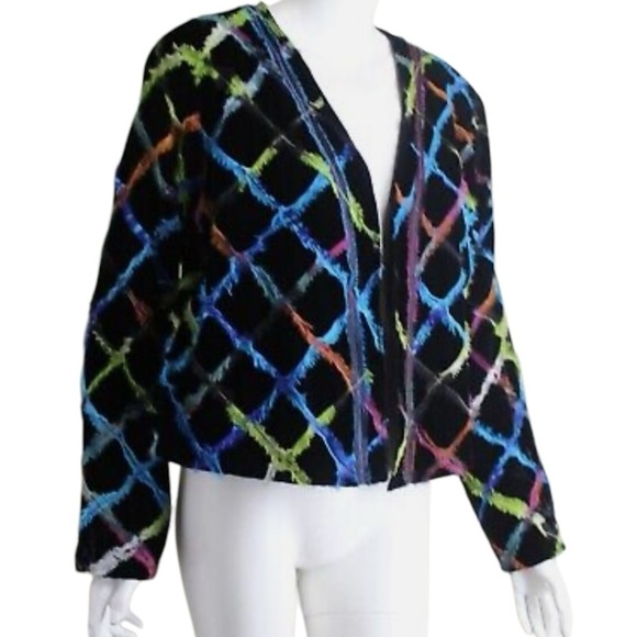 Chico's AMAZING Velvet Shirred Silk Black Statement Topper Jacket Size 2/L - Picture 2 of 6